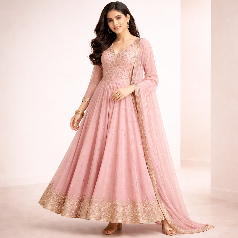 Elegant Pink Anarkali Ethnic Dress with Dupatta