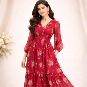 Red Floral Maxi Dress for Women