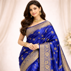 Royal Blue Silk Saree with Rich Gold Zari Border